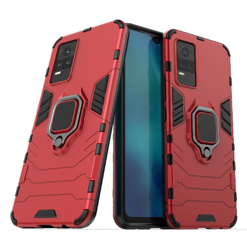 (Red) Case For Vivo V21e 4G 360Rotating Ring Kickstand Military Drop Protection Shockproof Cover Red 764762573393