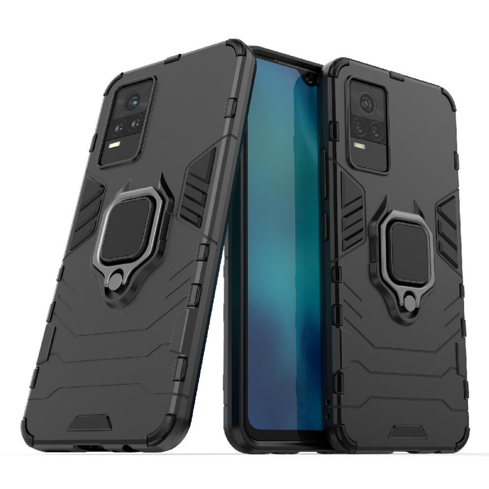 (Black) Case For Vivo V21e 4G 360Rotating Ring Kickstand Military Drop Protection Shockproof Cover Black 764762573386