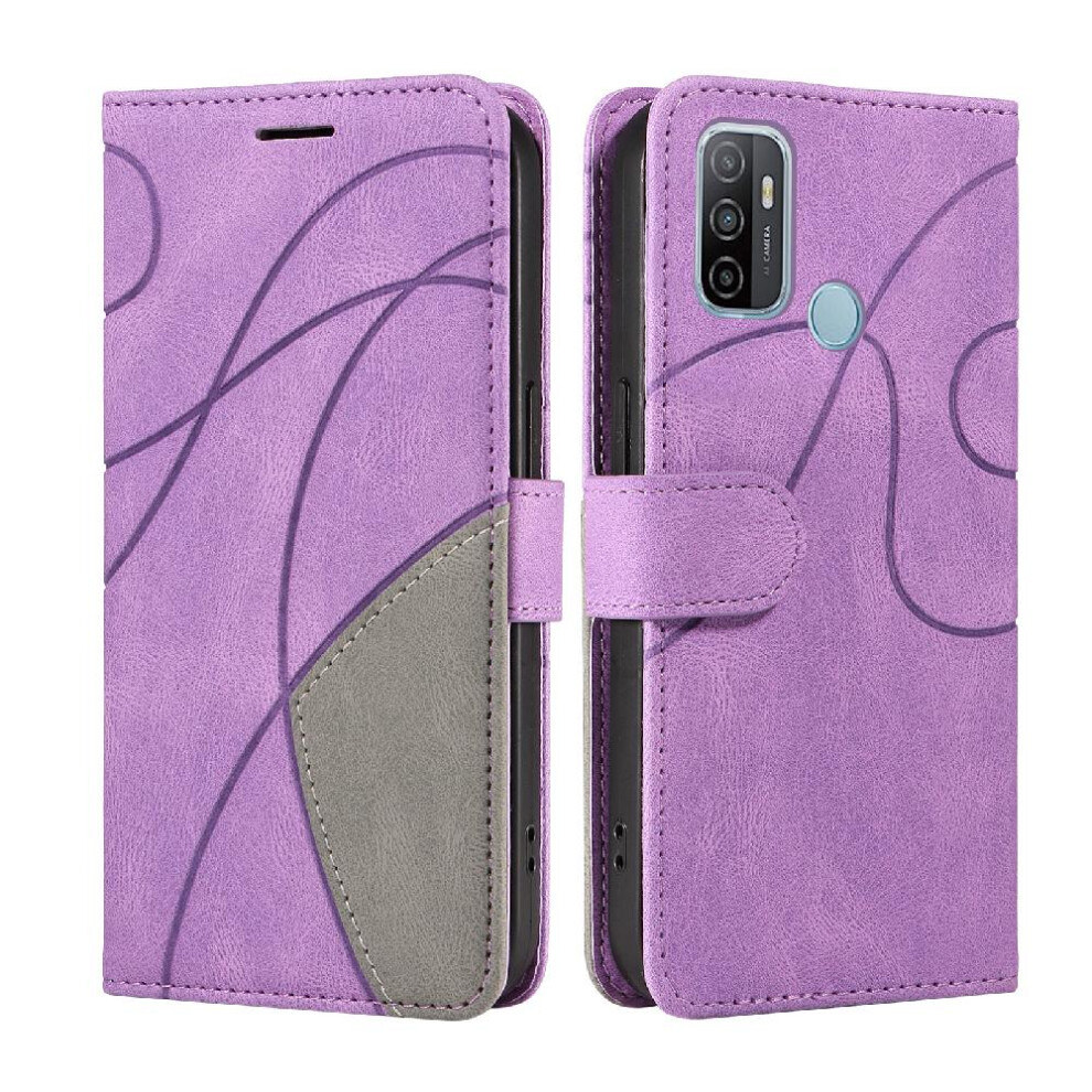 (Purple) Case For Oppo A53 2020/A32 Pu Leather Flip Folio Case With Card Slot Stand Two-Color Stitching Kickstand Protective Purple 764762573669
