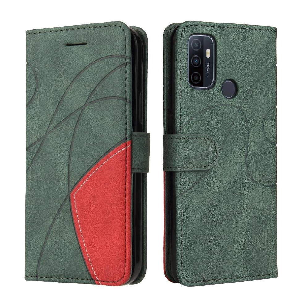 (Green) Case For Oppo A53 2020/A32 Pu Leather Flip Folio Case With Card Slot Stand Two-Color Stitching Kickstand Protective Green 764762573676