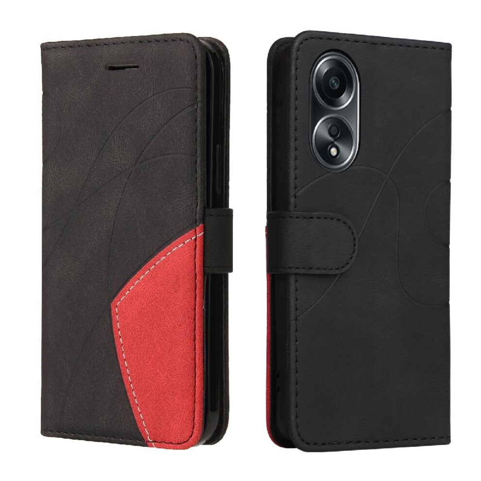 (Black) Case For Oppo A58 4G Pu Leather Flip Folio Case With Card Slot Stand Kickstand Protective Two-Color Stitching Black 764762573782