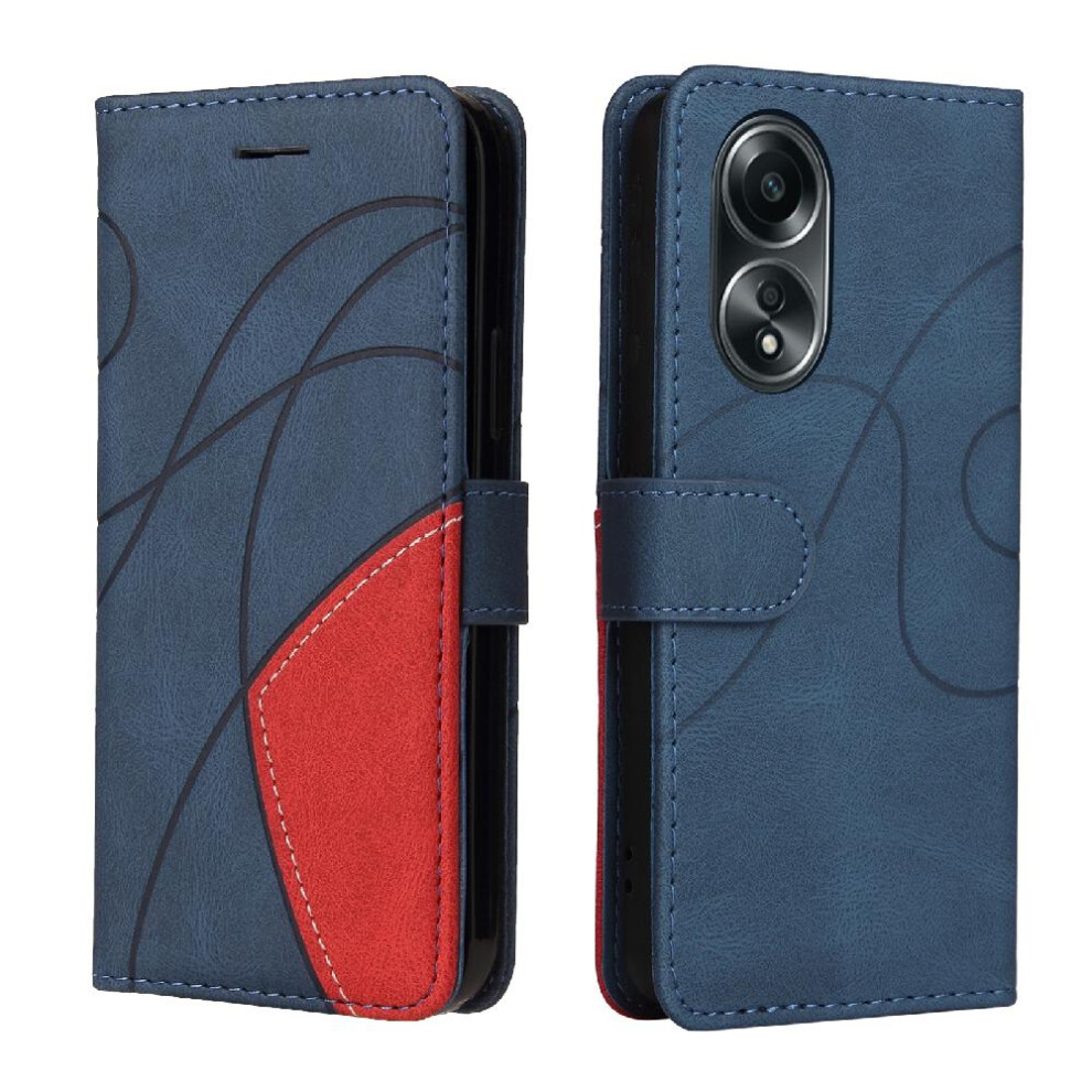 (Blue) Case For Oppo A58 4G Pu Leather Flip Folio Case With Card Slot Stand Kickstand Protective Two-Color Stitching Blue 764762573805