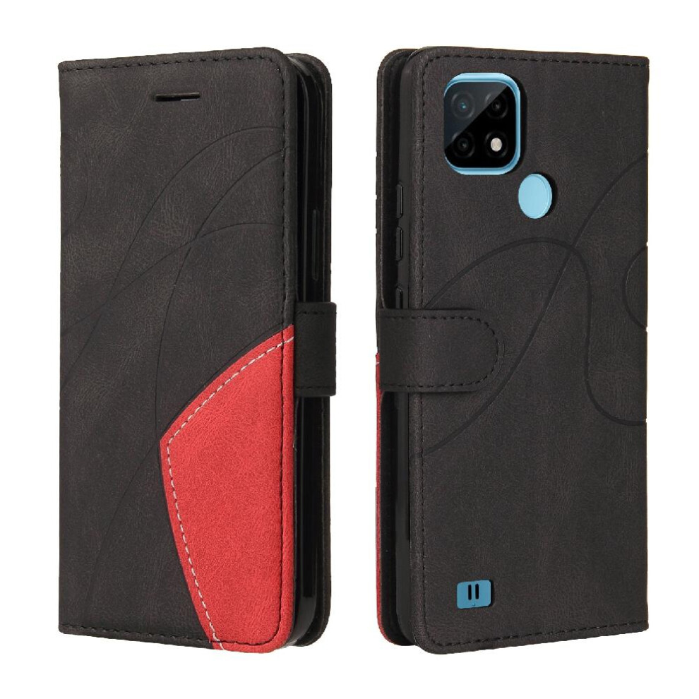 (Black) Case For Realme C20/C21 Kickstand Protective With Card Slot Stand Pu Leather Flip Folio Case Two-Color Stitching Black 764762574154