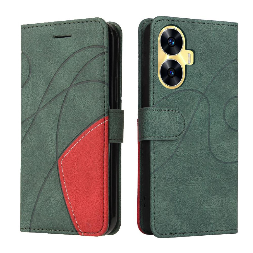 (Green) Case For Realme C55 4G Pu Leather Flip Folio Case Kickstand Protective Two-Color Stitching With Card Slot Stand Green 764762575175