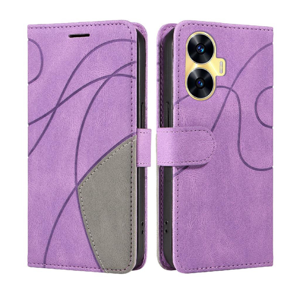 (Purple) Case For Realme C55 4G Pu Leather Flip Folio Case Kickstand Protective Two-Color Stitching With Card Slot Stand Purple 764762575168