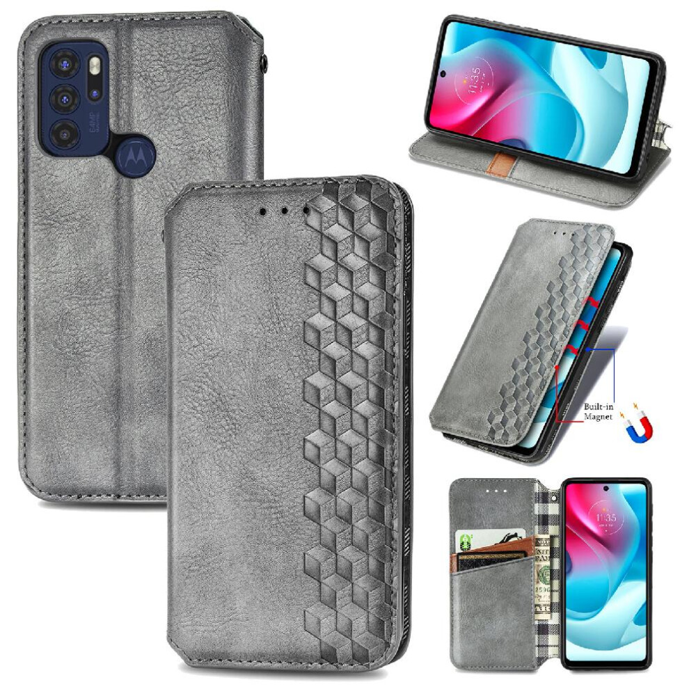 ( ) Case For Motorola Moto G60s Leather Case Fashion Design Flip Cover Exquisite Business Wallet Function Gray 764762575304