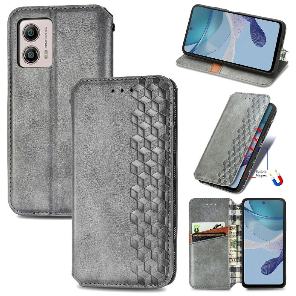 ( ) Case For Motorola Moto G53 5G Flip Cover Wallet Function Exquisite Business Leather Case Fashion Design Gray 764762575410