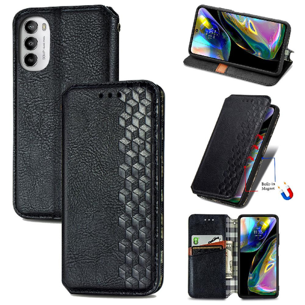 (Black) Case For Motorola Moto G82 Flip Cover Exquisite Business Leather Case Wallet Function Fashion Design Black 764762574789