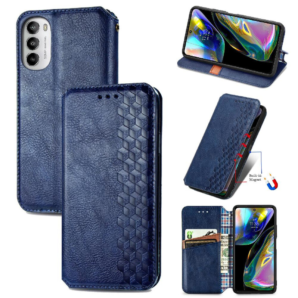 (Blue) Case For Motorola Moto G82 Flip Cover Exquisite Business Leather Case Wallet Function Fashion Design Blue 764762574796