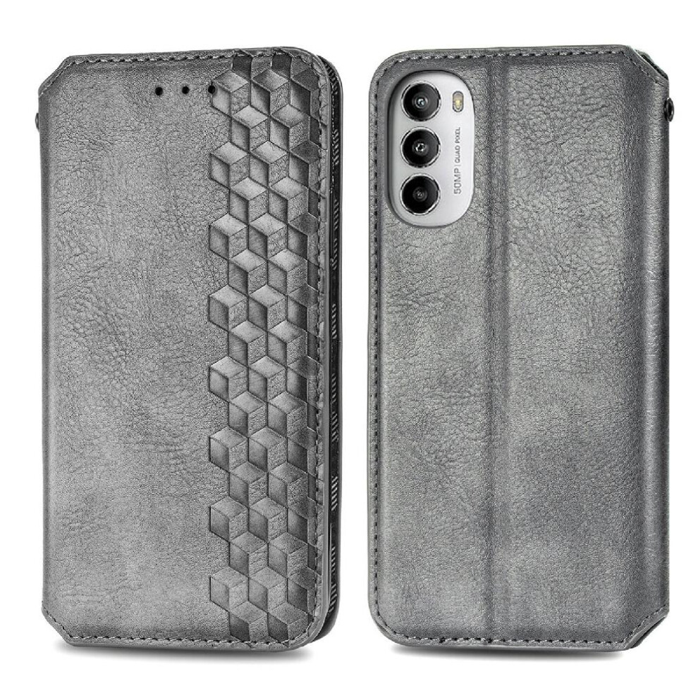 ( ) Case For Motorola Moto G82 Flip Cover Exquisite Business Leather Case Wallet Function Fashion Design Gray 764762574826