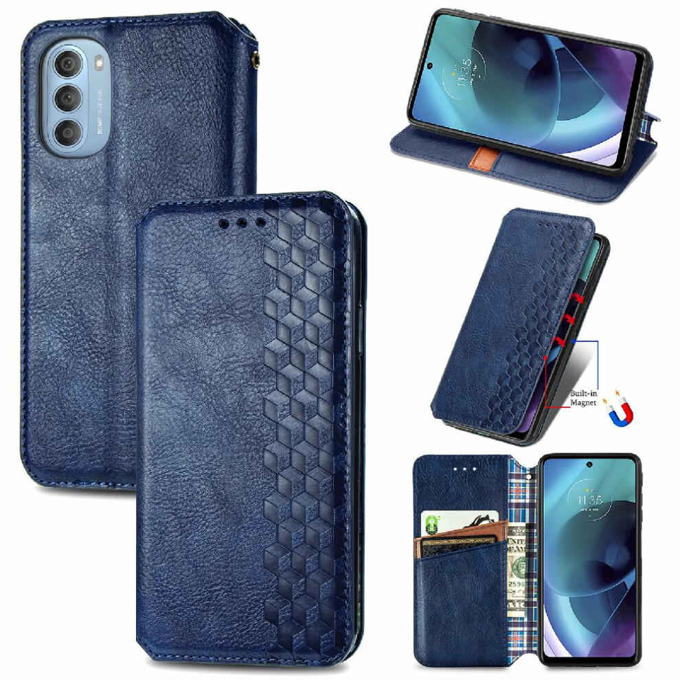 (Blue) Case For Motorola Moto G51 Exquisite Business Flip Cover Wallet Function Leather Case Fashion Design Blue 764762575441