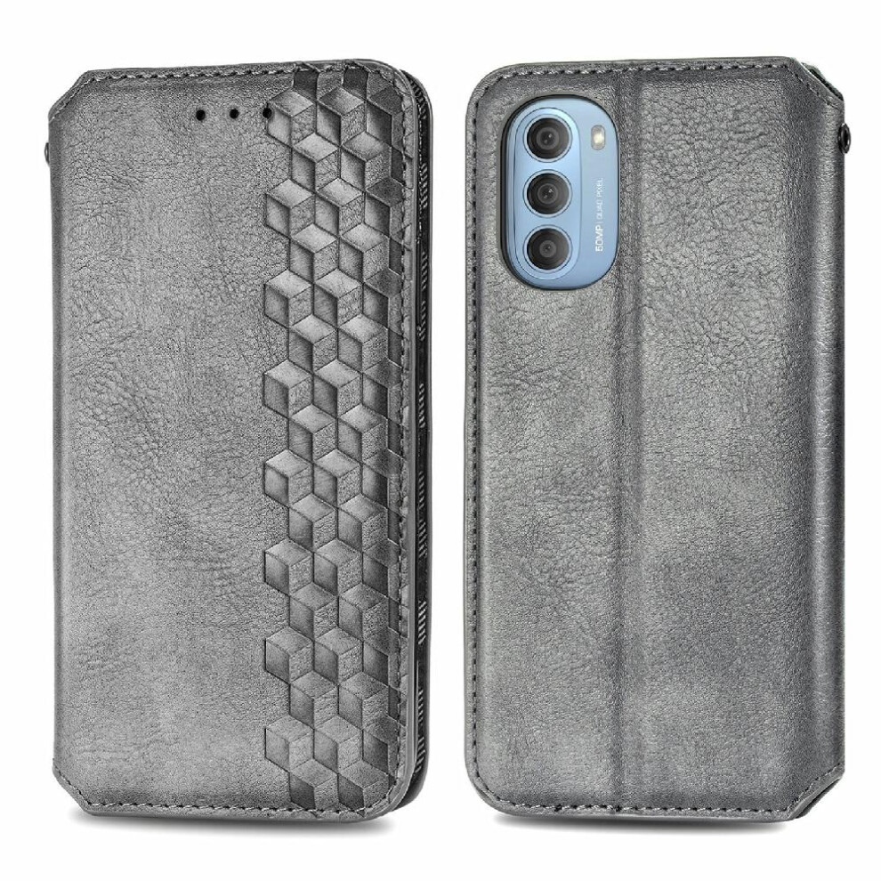 ( ) Case For Motorola Moto G51 Exquisite Business Flip Cover Wallet Function Leather Case Fashion Design Gray 764762575472