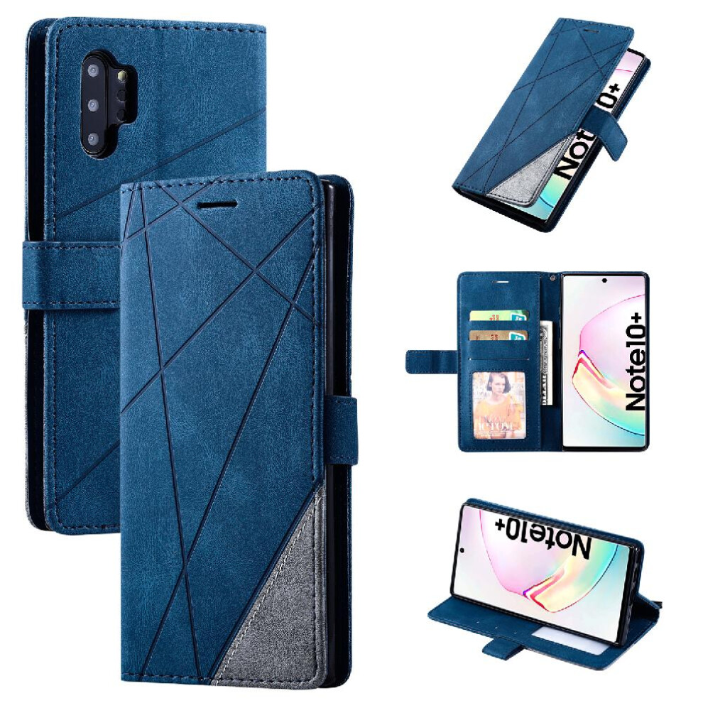 (Blue) Case For Samsung Galaxy Note 10 Plus Shockproof Pu Leather Card Holder Kickstand Wallet Flip Folio Magnetic Blue 764762575915