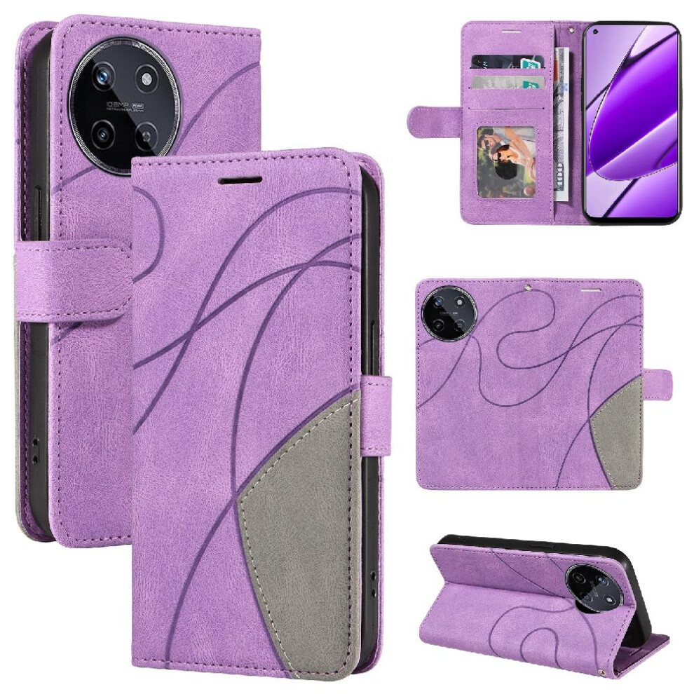 (Purple) Case For Realme 11 4G Kickstand Protective Two-Color Stitching Pu Leather Flip Folio Case With Card Slot Stand Purple 764762576011