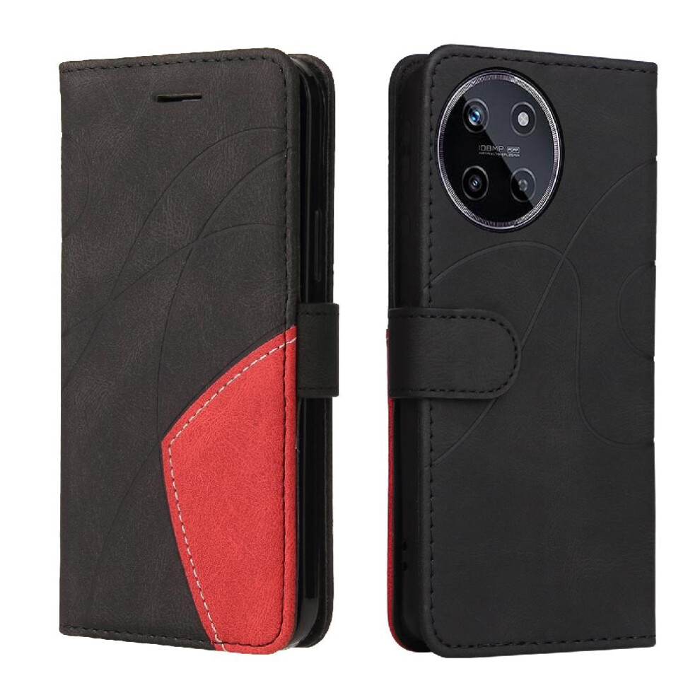 (Black) Case For Realme 11 4G Kickstand Protective Two-Color Stitching Pu Leather Flip Folio Case With Card Slot Stand Black 764762576035