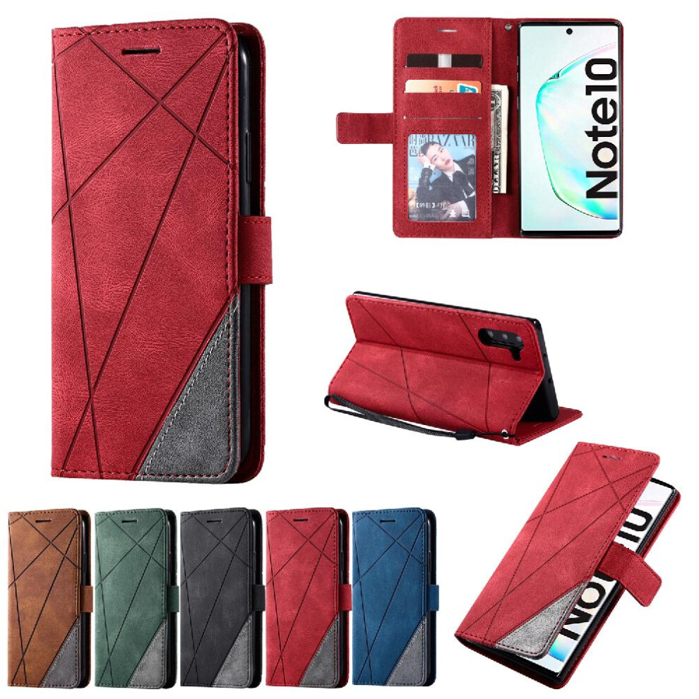 (Red) Case For Samsung Galaxy Note 10 Magnetic Pu Leather Card Holder Kickstand Shockproof Wallet Flip Folio Red 764762576189