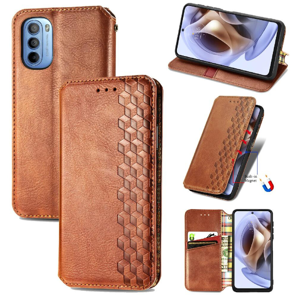 (Brown) Case For Motorola Moto G31 Flip Cover Wallet Function Leather Case Fashion Design Exquisite Business Brown 764762576141