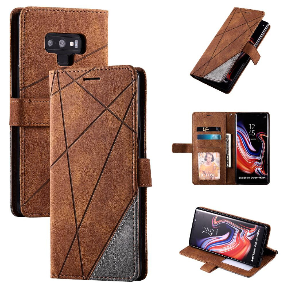 (Brown) Case For Samsung Galaxy Note 9 Magnetic Card Holder Kickstand Shockproof Wallet Flip Folio Pu Leather Brown 764762576325