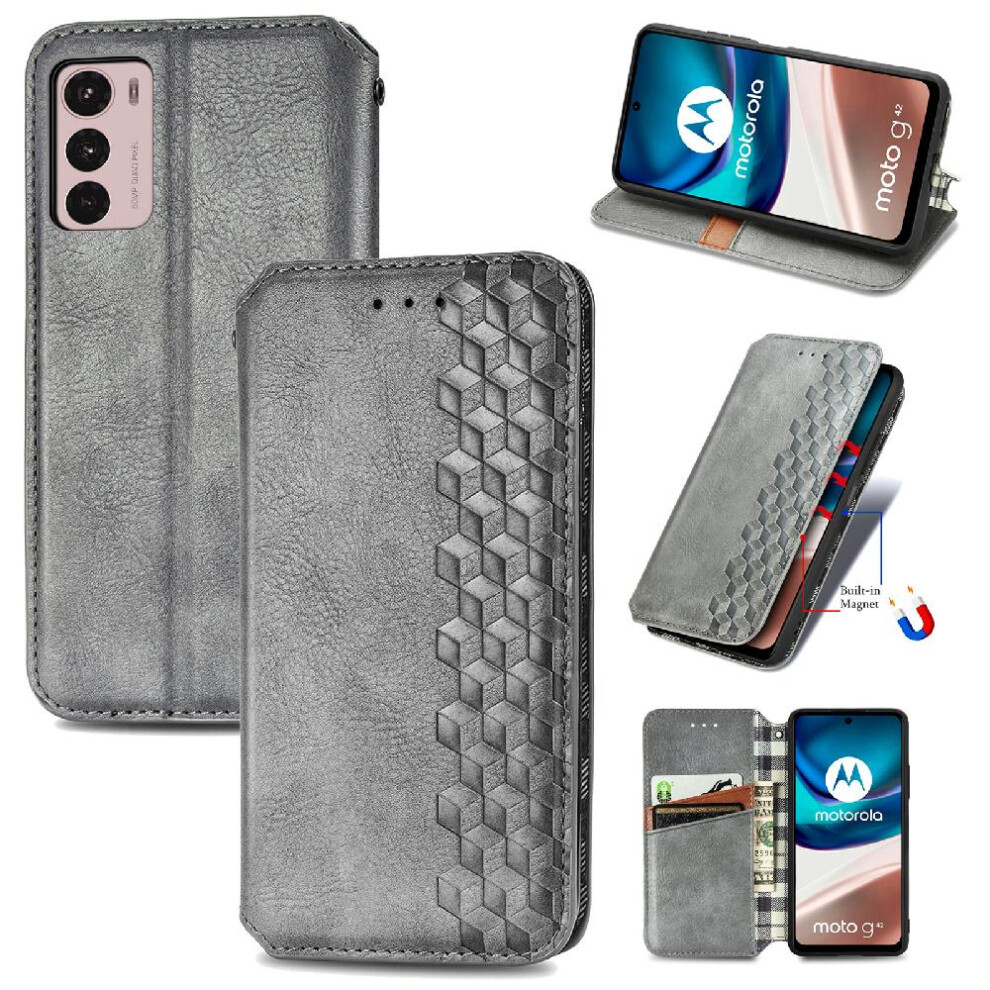 ( ) Case For Motorola Moto G42 Flip Cover Leather Case Wallet Function Fashion Design Exquisite Business Gray 764762575892