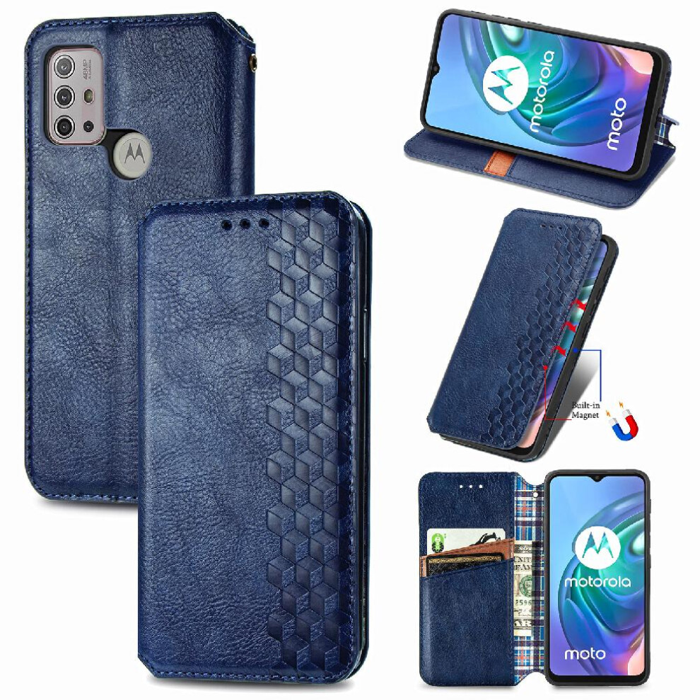 (Blue) Case For Motorola Moto G30 Wallet Function Exquisite Business Flip Cover Fashion Design Leather Case Blue 764762576233