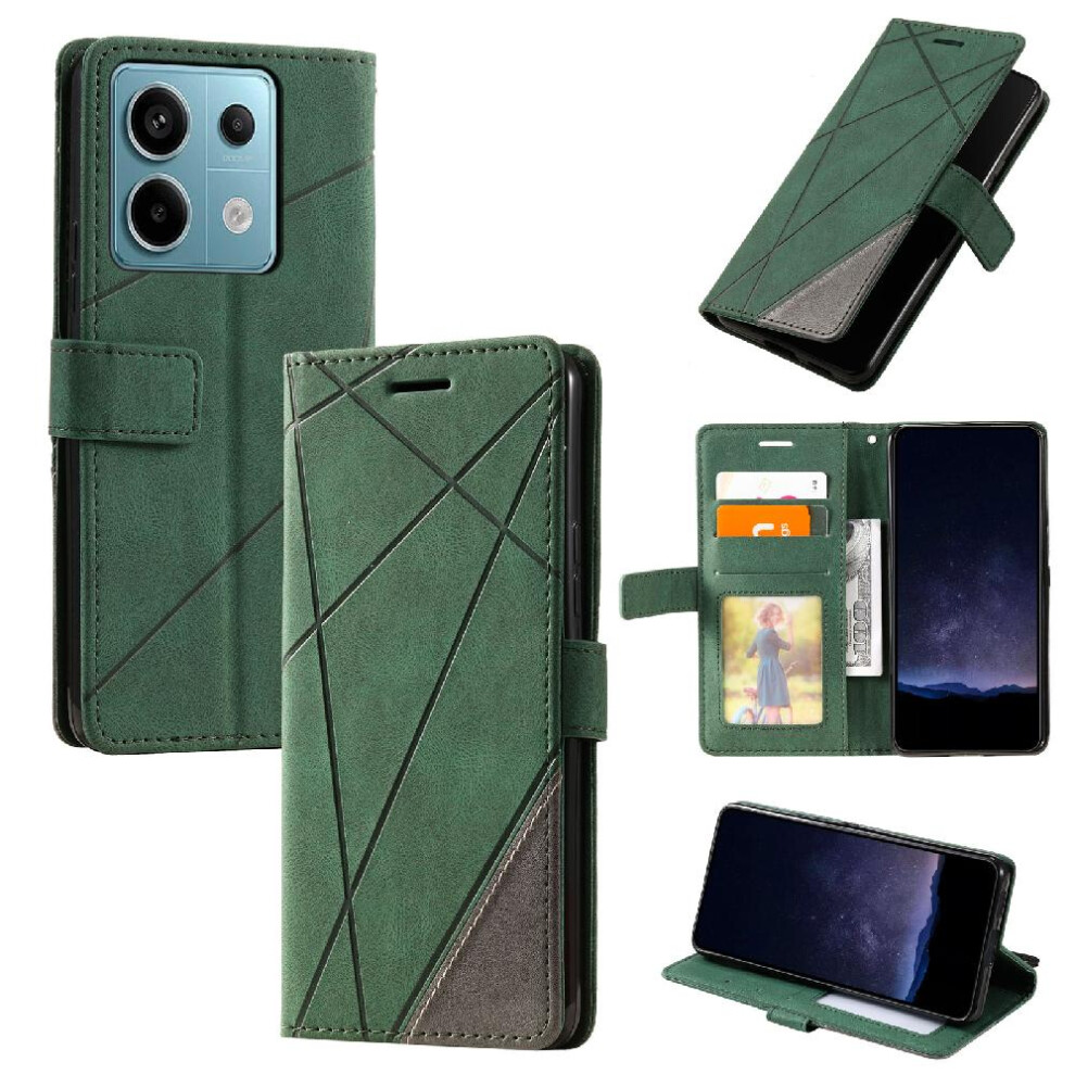 (Green) Case For Xiaomi Poco X6 Magnetic Shockproof Wallet Flip Folio Card Holder Kickstand Pu Leather Green 764762576479