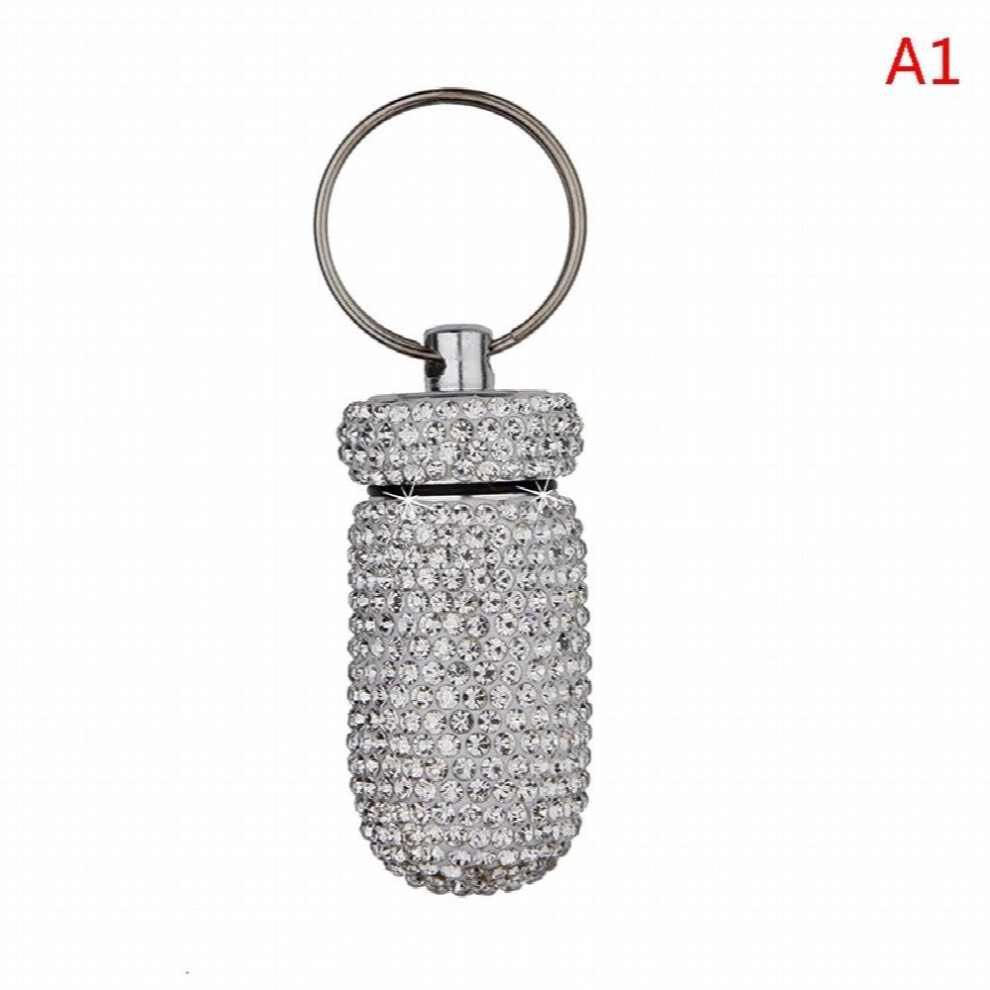 Medicine Organizer Bottle Pill Box Tablet Holder Sparkling Fine Workmanship Full Rhinestone Aluminum Alloy Vial
