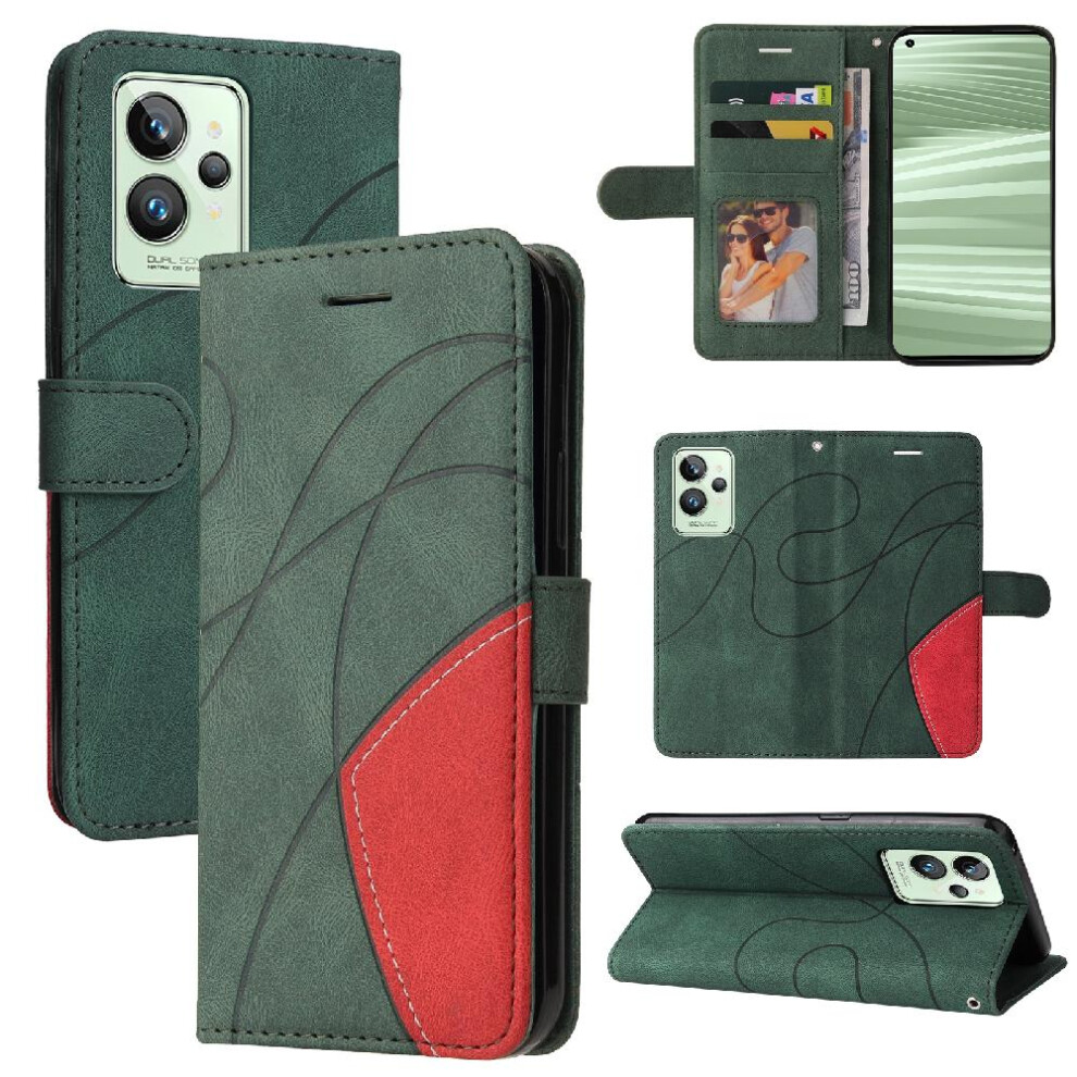 (Green) Case For Realme Gt2 Pro With Card Slot Stand Kickstand Protective Two-Color Stitching Pu Leather Flip Folio Case Green 764762575663