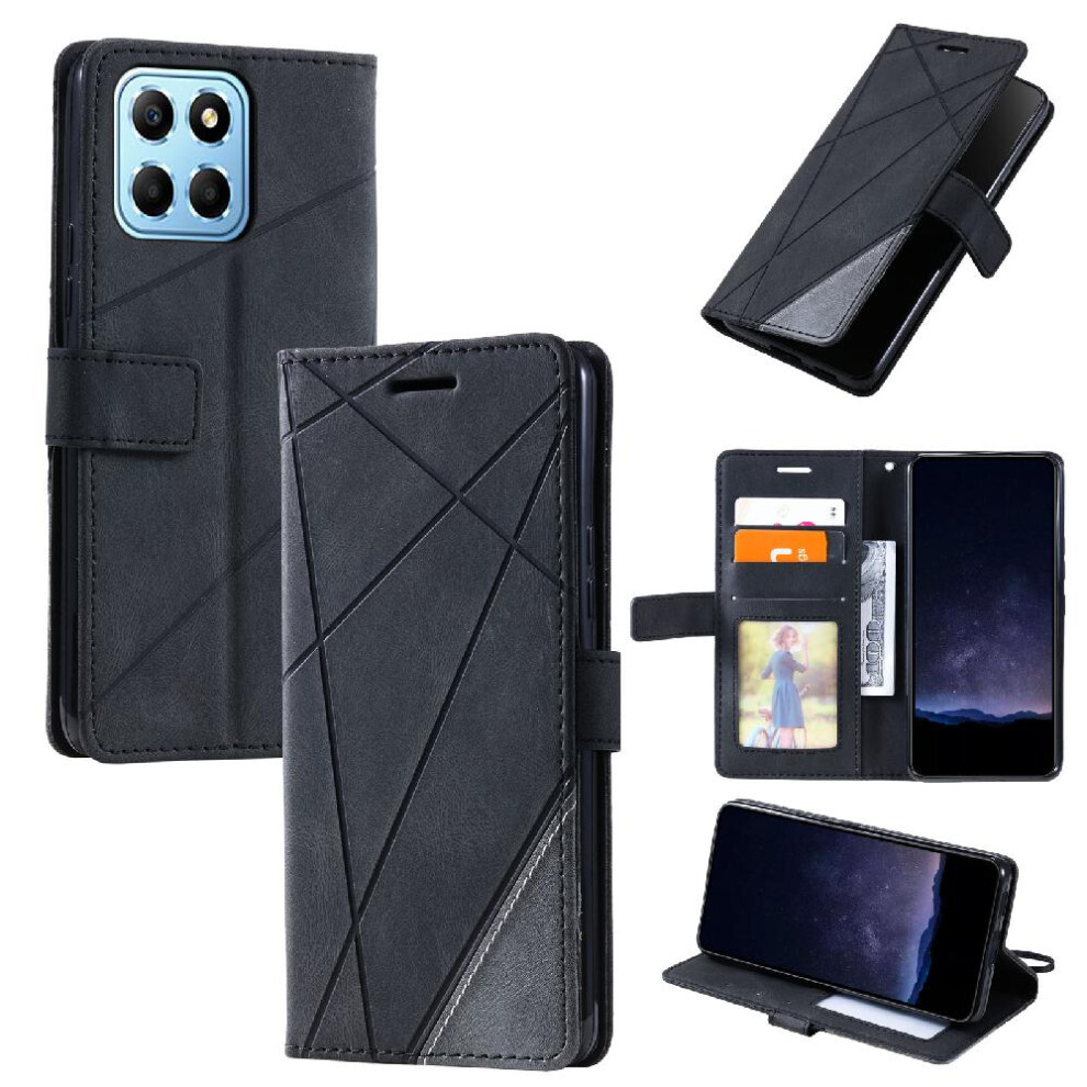 (Black) Case For Honor 70 Lite Magnetic Shockproof Card Holder Kickstand Pu Leather Wallet Flip Folio Black 764762576745