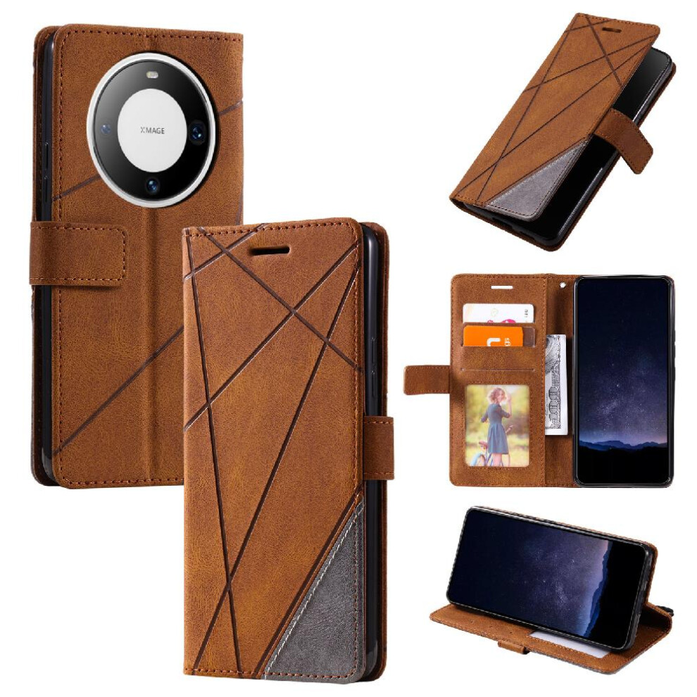 (Brown) Case For Huawei Mate 60 Magnetic Card Holder Kickstand Shockproof Pu Leather Wallet Flip Folio Brown 764762577056