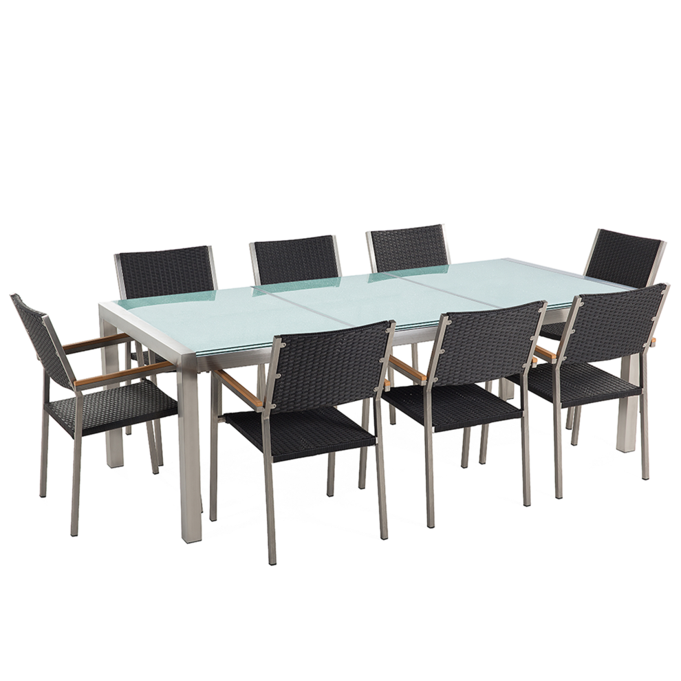 Garden Dining Set 8 Seater GROSSETO Cracked Glass Transparent/ Black