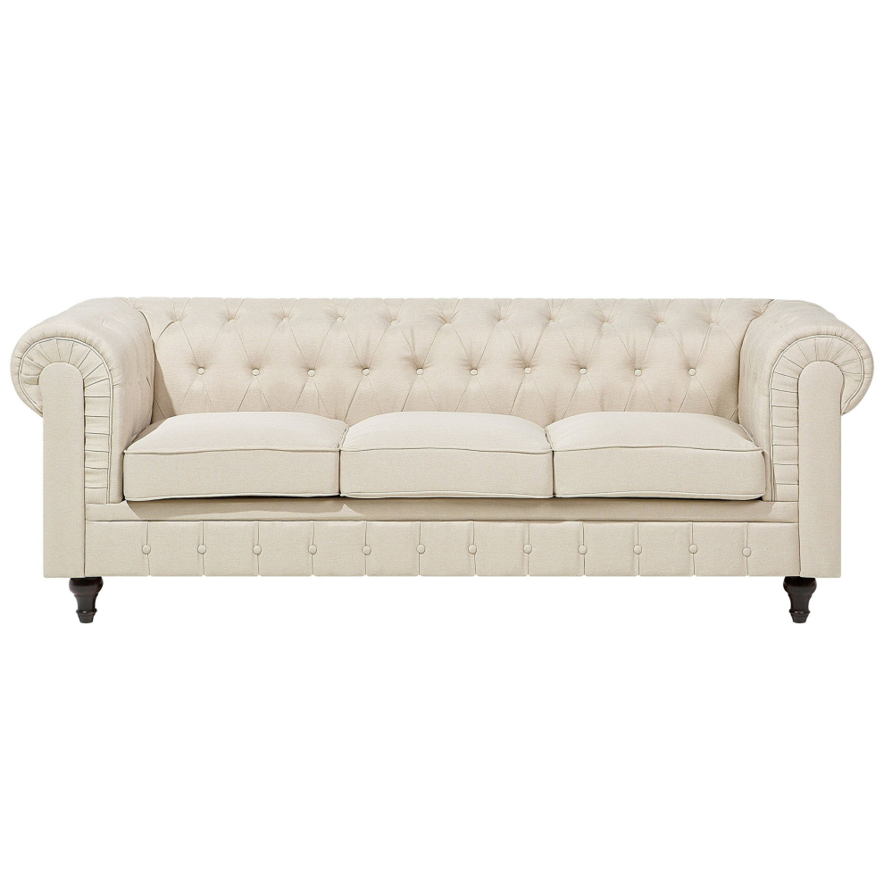 Sofa CHESTERFIELD Fabric Beige 3 Seater