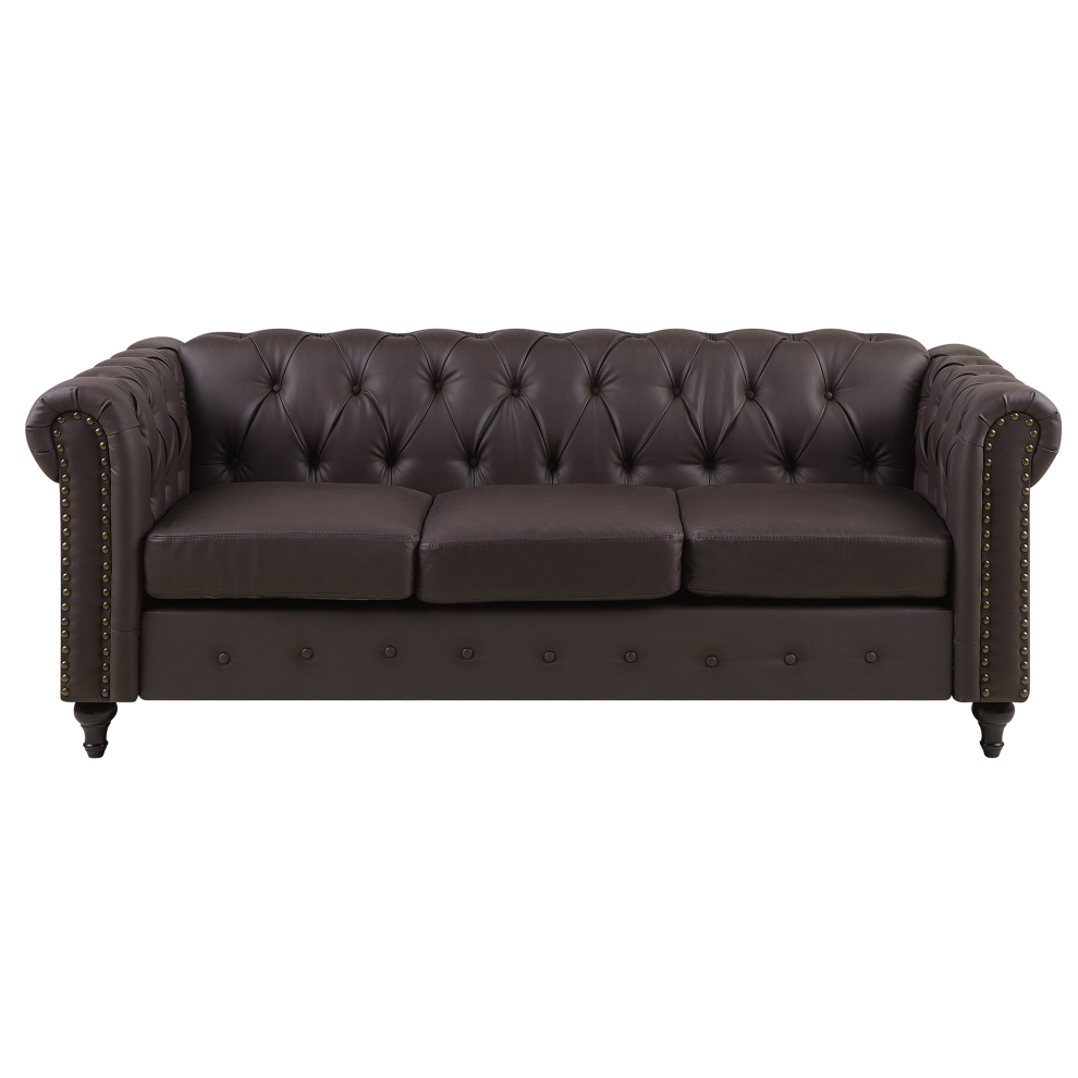 Sofa 3 Seater CHESTERFIELD Faux Leather Dark Brown