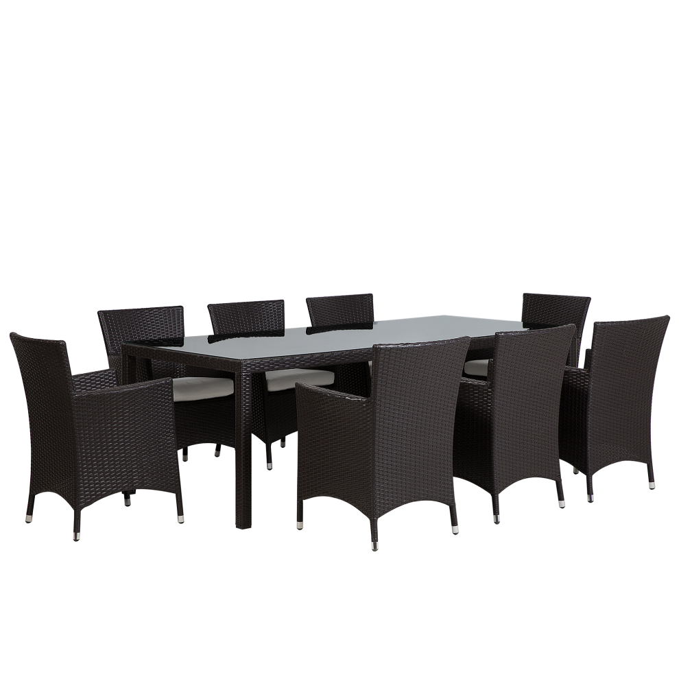 Garden Dining Set 8 Seater ITALY with Cushions PE Rattan Brown