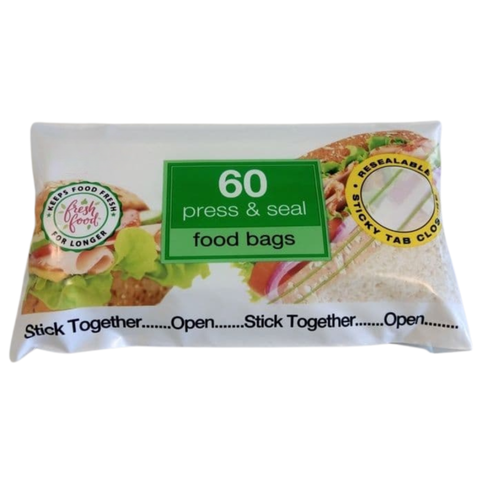 (1 Pack (60 Bags)) Re-sealable Food Bags Tab Closure Food Bag 17x20cm