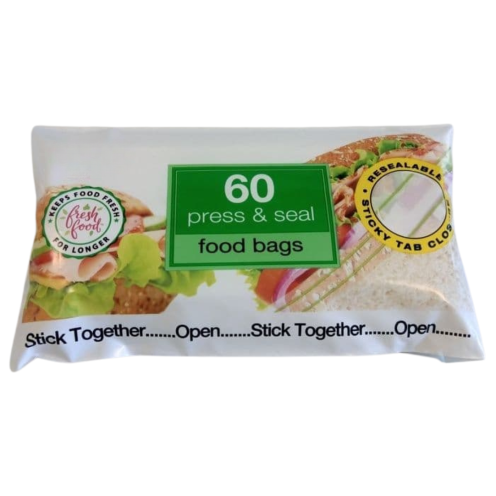 Lnd Gifts (1 Pack (60 Bags)) Re-Sealable Food Bags Tab Closure Food Bag 17X20cm