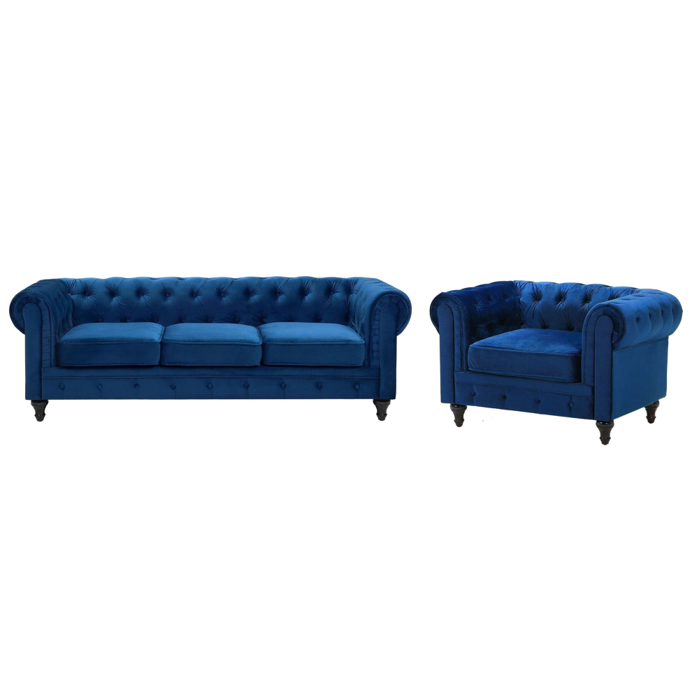 Living Room Set CHESTERFIELD Velvet Navy Blue 4 Seater