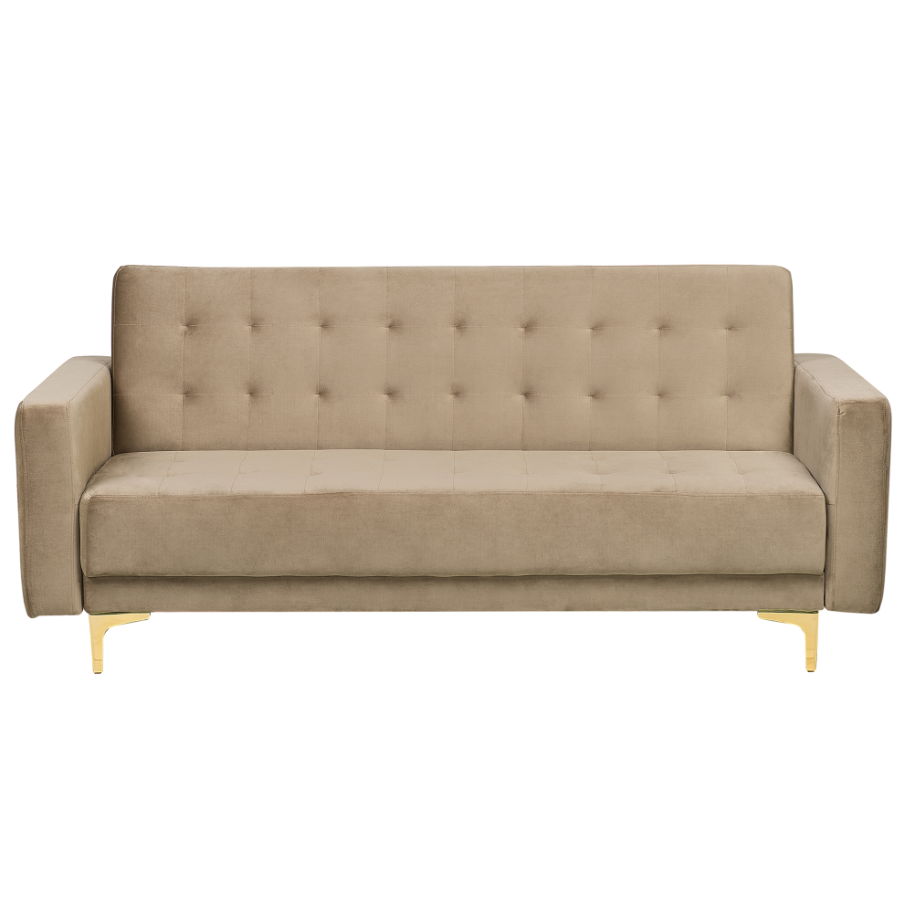3 Seater Velvet Sofa Bed Sand Beige ABERDEEN