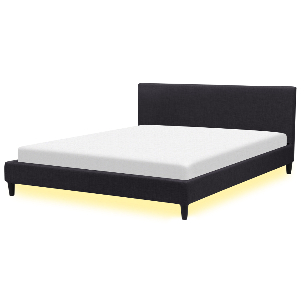 Bed with LED Fabric FITOU 180 x 200 cm (EU Super King) Black