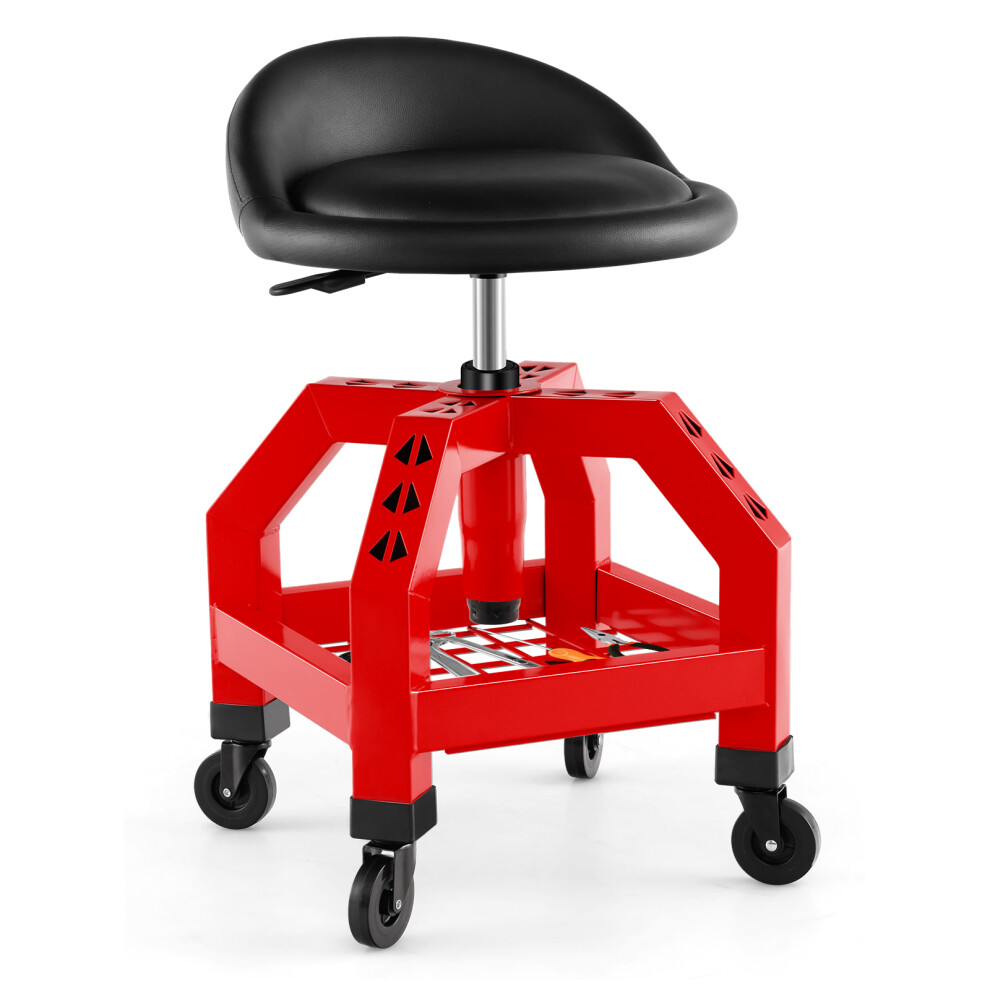 Rolling Stool Work Chair Creeper Height Adjustable 4 Wheels 150KG W/ Tool Tray