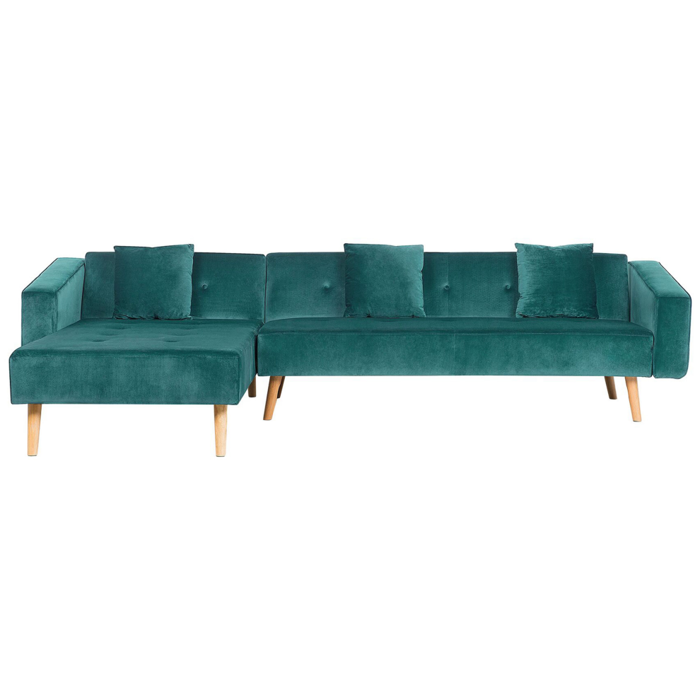 Right Hand Velvet Corner Sofa Bed Green VADSO