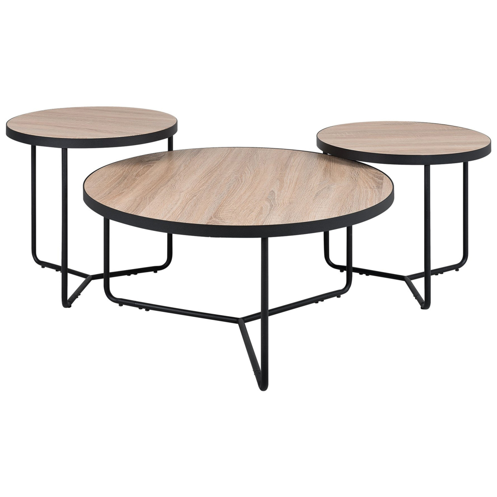 Set of 3 Coffee Tables MELODY Light Brown
