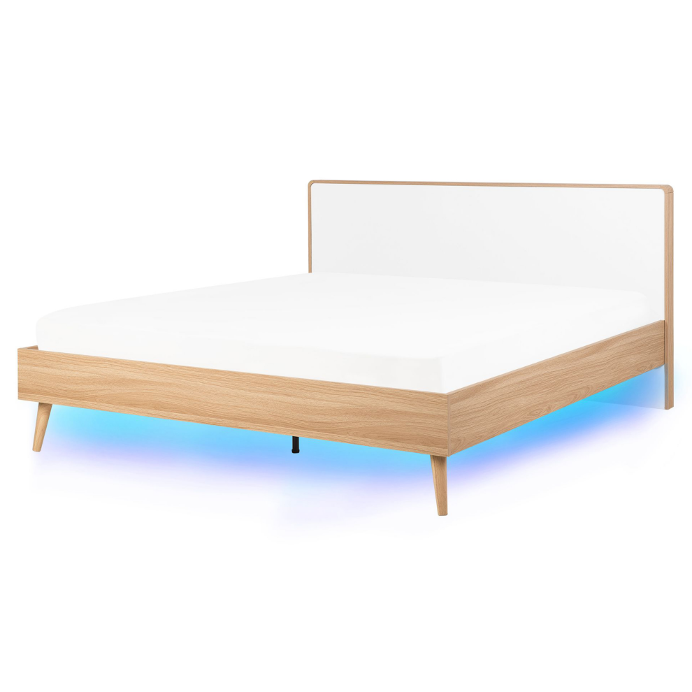 Bed with LED SERRIS 160 x 200 cm (EU King Size) Light Brown
