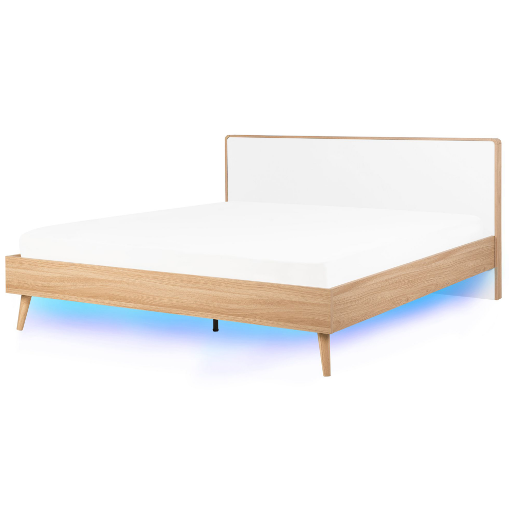 Bed with LED SERRIS 180 x 200 cm (EU Super King) Light Brown