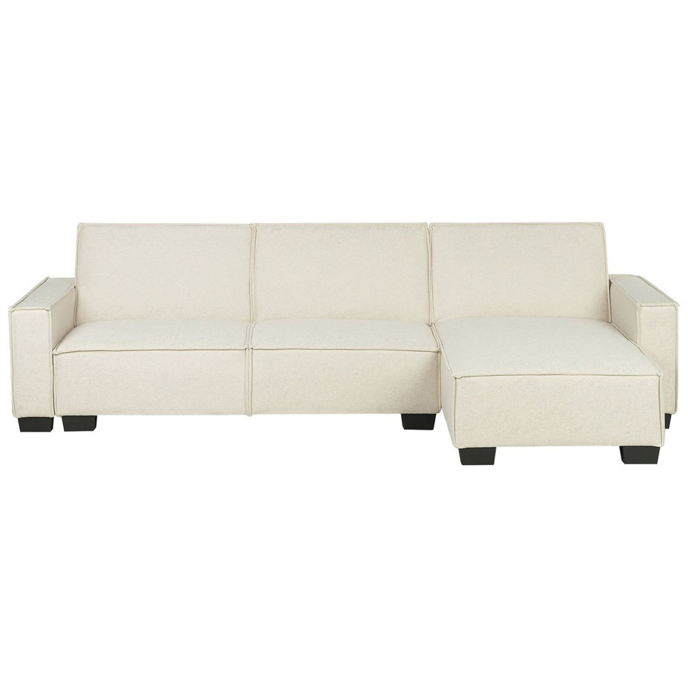 Left Hand Fabric Corner Sofa Bed Beige ROMEDAL