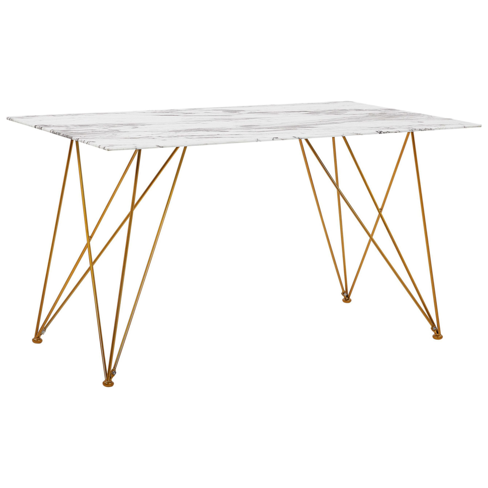 Dining Table KENTON White Marble 140 cm 80 cm Tempered Glass