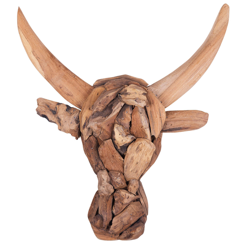Wall Figurine Bull BULL HEAD Teak Wood 34 cm Brown