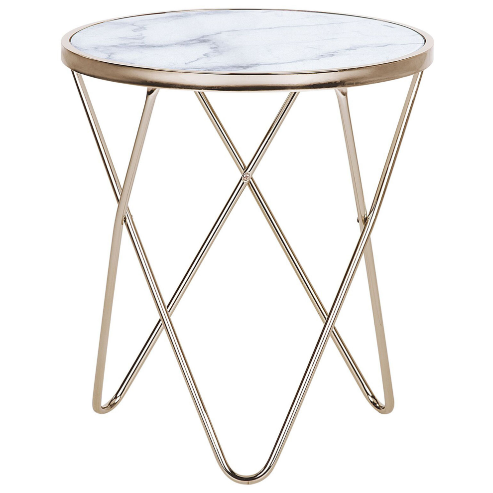 Side Table MERIDIAN Tempered Glass Marble/ Gold