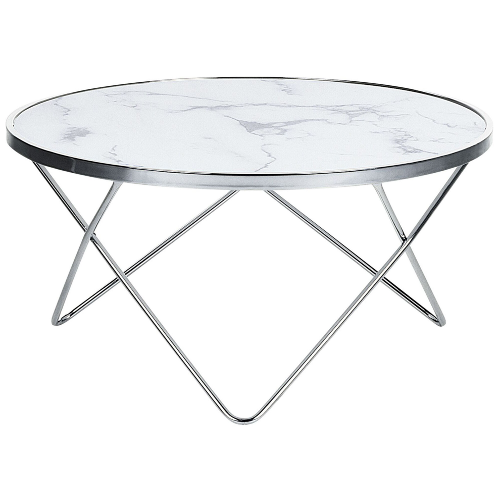 Coffee Table MERIDIAN Tempered Glass Marble/ Silver
