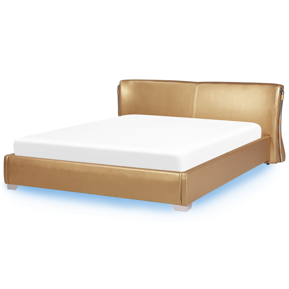 Bed with LED Leather PARIS 180 x 200 cm (EU Super King) LED Gold