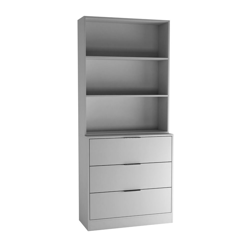 (60cm, Grey Drawers & Grey Bookcase) 60/80cm 3 Drawer Tier Wooden Storage Chest Cabinet & Display Bookcase Shelving